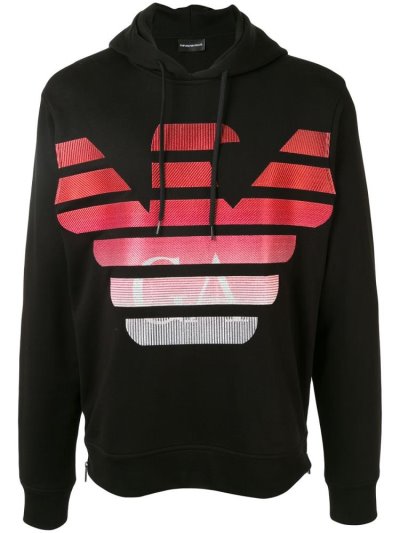 Black Men's Armani Emporio Logo Print Hoodie | 5I0NGMQ