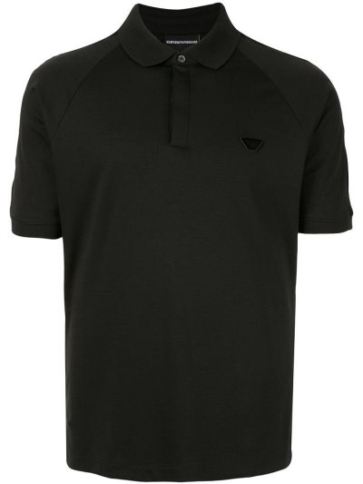 Black Men's Armani Emporio Logo Patch Concealed Button Polo Shirts | 6Y55IE6