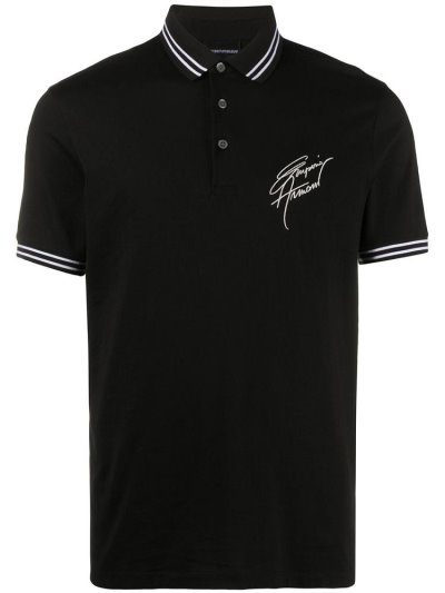 Black Men's Armani Emporio Logo Patch Polo Shirts | 8FJ0FQC