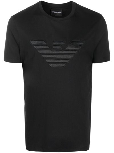 Black Men's Armani Emporio Logo Print T Shirts | EMIHJCE