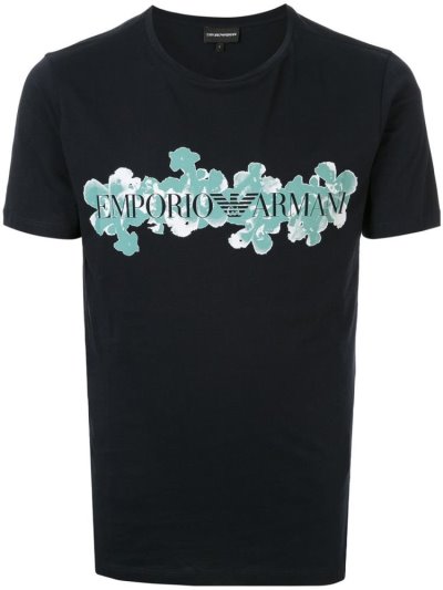 Black Men's Armani Emporio Logo Print T Shirts | MNUQ547