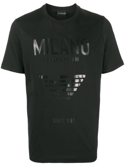 Black Men's Armani Emporio Logo Print T Shirts | MRJGHJI