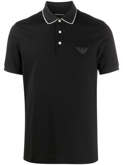 Black Men's Armani Emporio Logo Polo Shirts | NE01ZR4