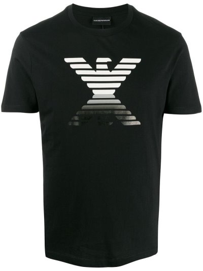 Black Men's Armani Emporio Logo Print T Shirts | OJCIXN3