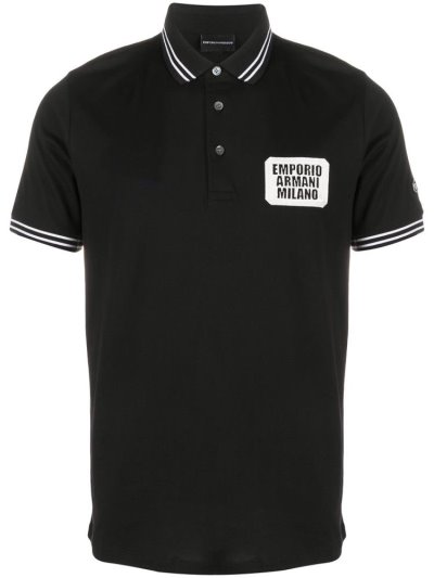 Black Men's Armani Emporio Logo Patch Polo Shirts | Q5TR7SX