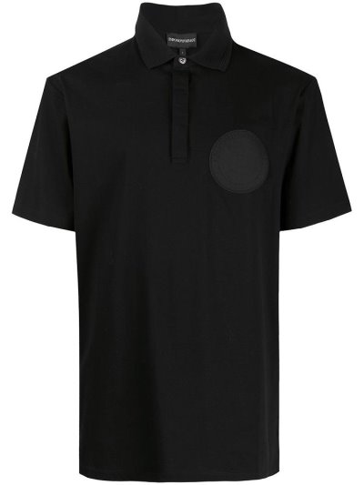 Black Men's Armani Emporio Logo Patch Polo Shirts | WA1H2GJ