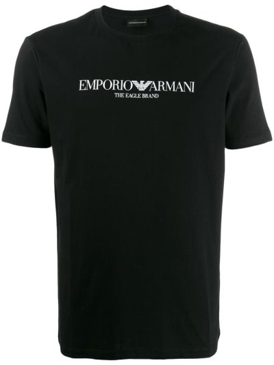 Black Men's Armani Emporio Logo Print T Shirts | WAM7S1T