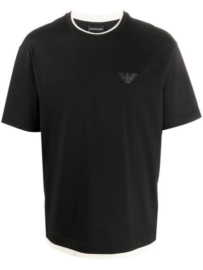 Black Men's Armani Emporio Logo Print Cotton T Shirts | WTN7SMN