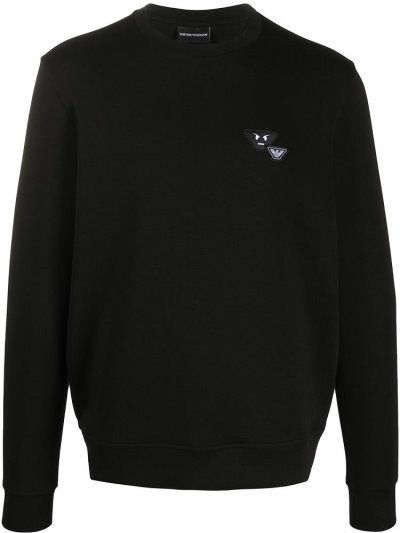 Black Men's Armani Emporio Logo Patch Sweatshirts | Y09KPCK