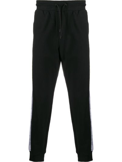 Black Men's Armani Emporio Logo Tape Track Pants | DNR13CW