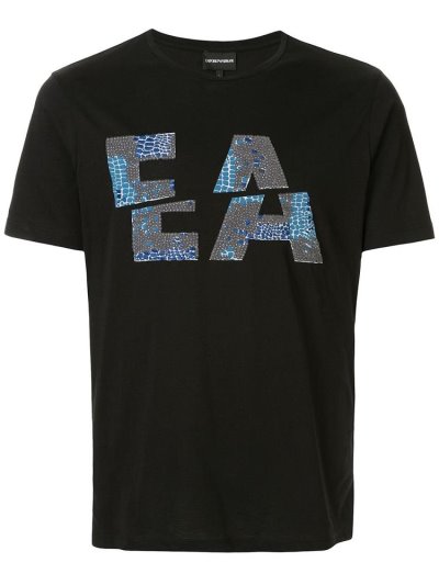 Black Men's Armani Emporio Logo T Shirts | S4GGDYP