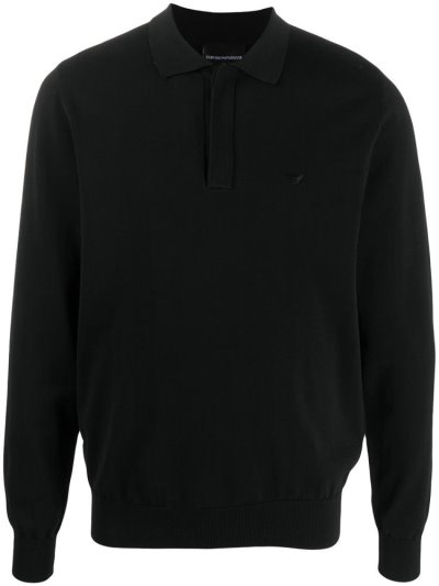 Black Men's Armani Emporio Long Sleeve Polo Shirts | 87ZW0WR