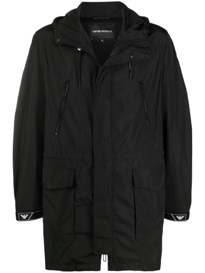 Black Men's Armani Emporio Midi Hooded Parka Jackets Jackets | KGTLFPR