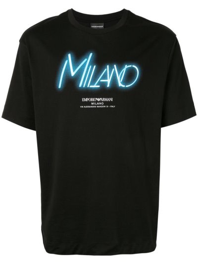 Black Men's Armani Emporio Milano Print T Shirts | ELMXGO4