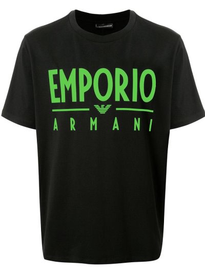 Black Men's Armani Emporio Neon Logo T Shirts | 5UWRUF9