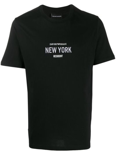 Black Men's Armani Emporio New York' Graphic Print T Shirts | JG6TFHT