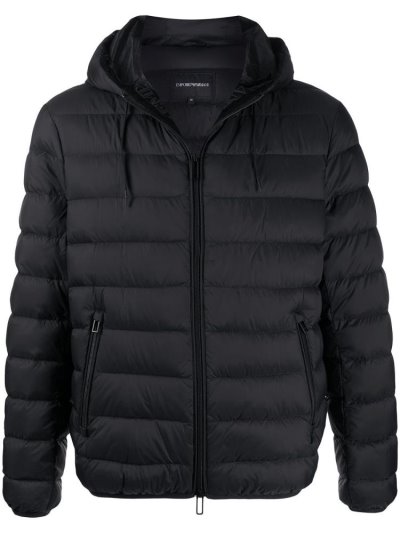 Black Men's Armani Emporio Padded Hooded Jackets | 68II6CY