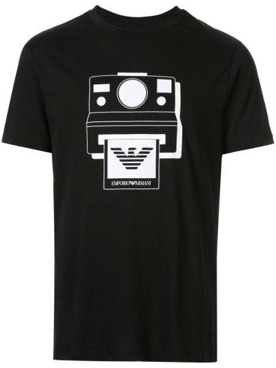 Black Men's Armani Emporio Polaroid Printed T Shirts | QA2BHWO