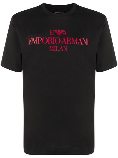 Black Men's Armani Emporio Printed Logo T Shirts | GQCP5S6