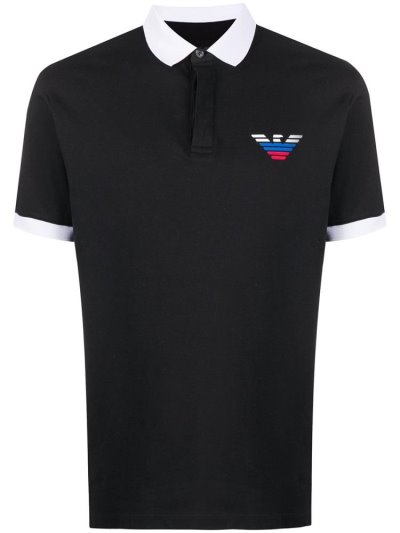 Black Men's Armani Emporio Rus Logo Polo Shirts | P1US65F