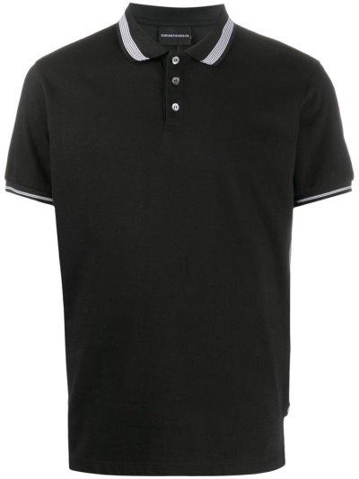 Black Men's Armani Emporio Short Sleeve Logo Polo Shirts | 8BLXIQY