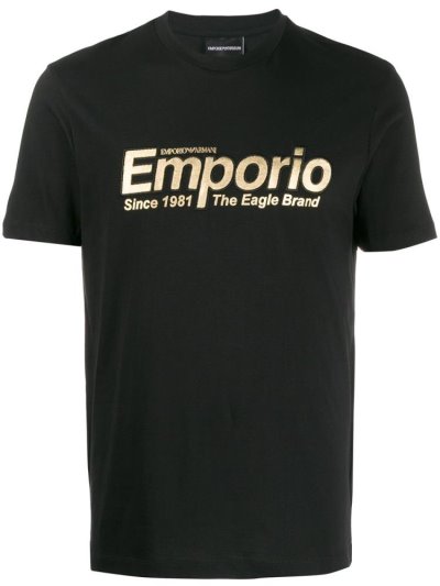 Black Men's Armani Emporio Short Sleeve Logo T Shirts | DYBNPZP