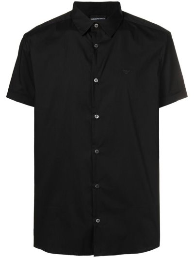 Black Men's Armani Emporio Short Sleeve Shirts | HZH6QXQ