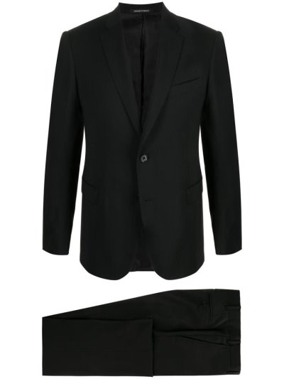 Black Men's Armani Emporio Single Breasted Wool Suit Jackets | 9138TH7