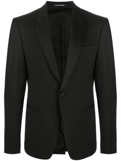 Black Men's Armani Emporio Single Breasted Wool Suit Jackets | B6THMIN