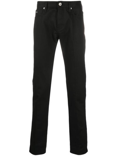 Black Men's Armani Emporio Slim Fit Mid Rise Jeans | E3KAEIB