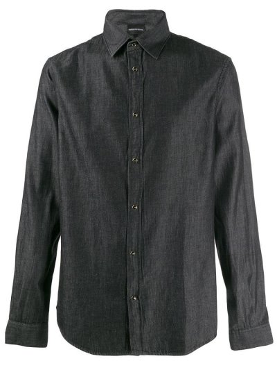 Black Men's Armani Emporio Soft Denim Shirts | EGNGINJ