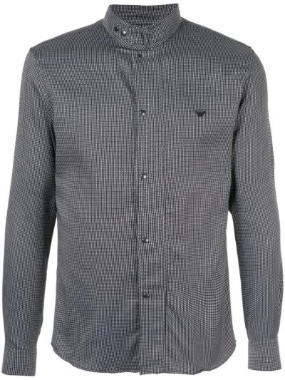 Black Men's Armani Emporio Stand Up Collar Shirts | I8TAULN