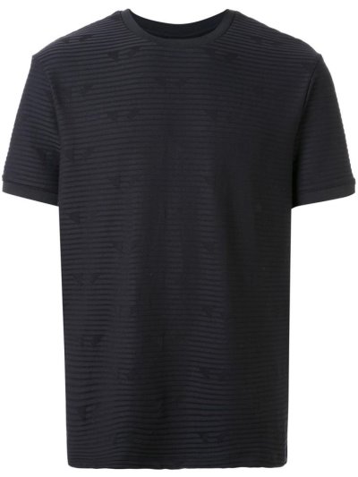 Black Men's Armani Emporio Striped Pattern T Shirts | 92WBRVS