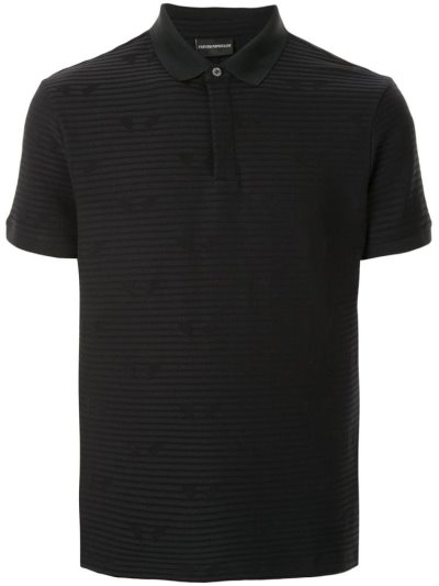 Black Men's Armani Emporio Striped Polo Shirts | XUMZZEE