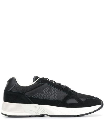 Black Men's Armani Emporio Structured Sneakers | 0XK91OW