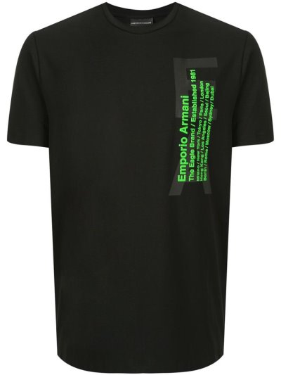 Black Men's Armani Emporio Text Logo Print T Shirts | VWGG2UK