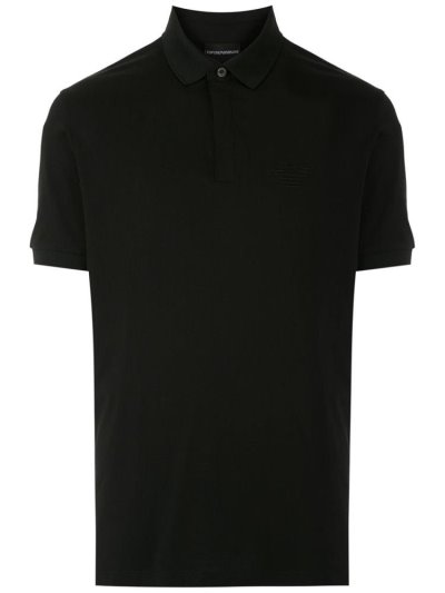 Black Men's Armani Emporio Tonal Logo Polo Shirts | K0WIV8E