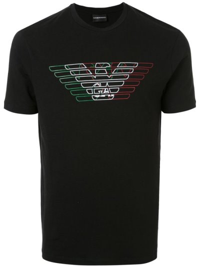 Black Men's Armani Emporio Tricolor Logo Print T Shirts | EEJYEAH