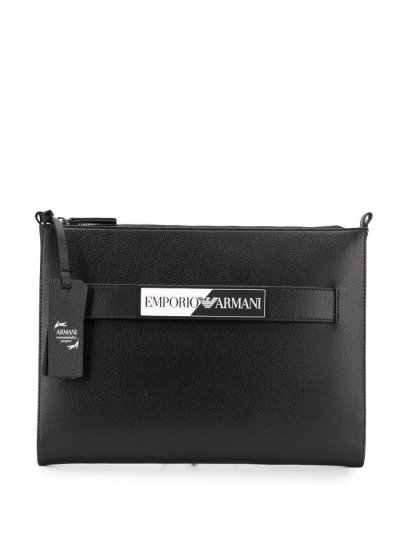 Black Men's Armani Emporio Wrist Strap Clutch Bag | MNZCAR1