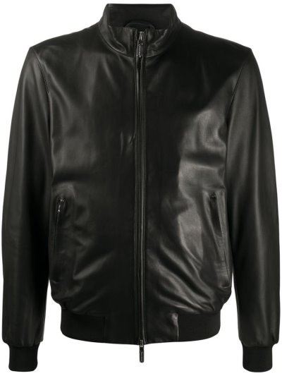 Black Men's Armani Emporio Zipped Biker Jacket Jackets | 3WXH4LQ