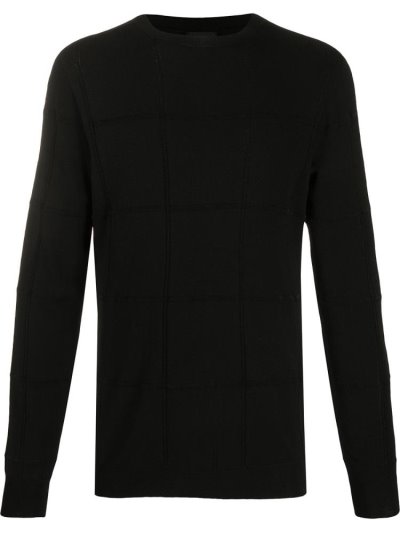 Black Men's Giorgio Armani Crew Neck Grid Jumpers | KGA5GTS