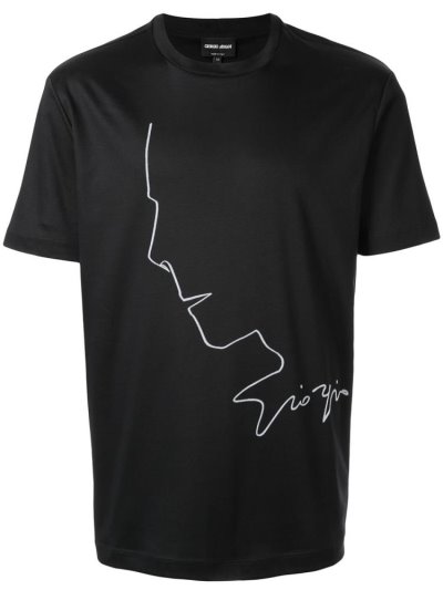 Black Men's Giorgio Armani Profile Sketch Print T Shirts | IBIEKDX