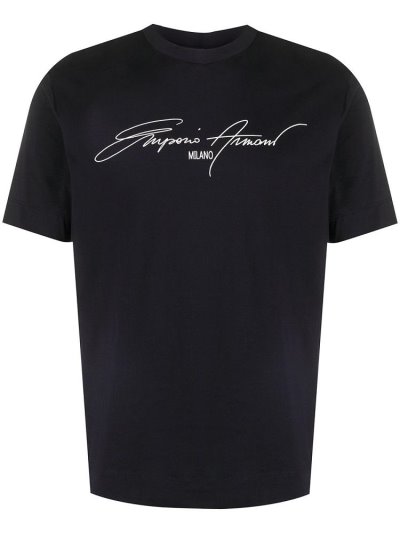 Black Men's Giorgio Armani Signature Logo Print T Shirts | 67YD13A