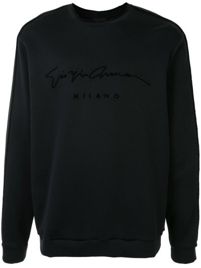 Black Men's Giorgio Armani Signature Logo Print Sweatshirts | WNEWAD5