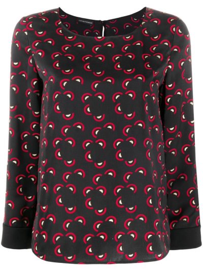 Black / Red Women's Armani Emporio Good Luck Symbol Print Blouse | 9NW4IMW