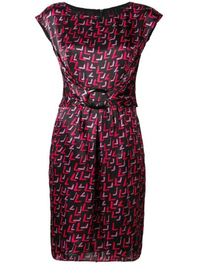 Black / Red Women's Armani Emporio Geometric Printed Buckle Dress | AHXUTXF