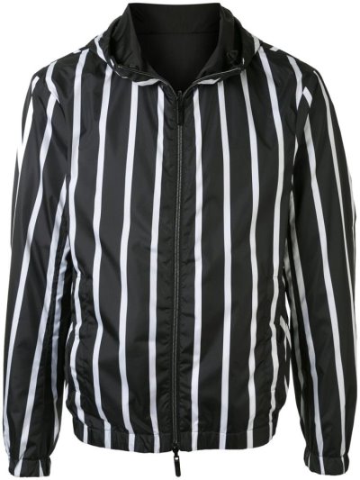 Black / White Men's Armani Emporio Striped Hooded Jackets | 0VFW3WV