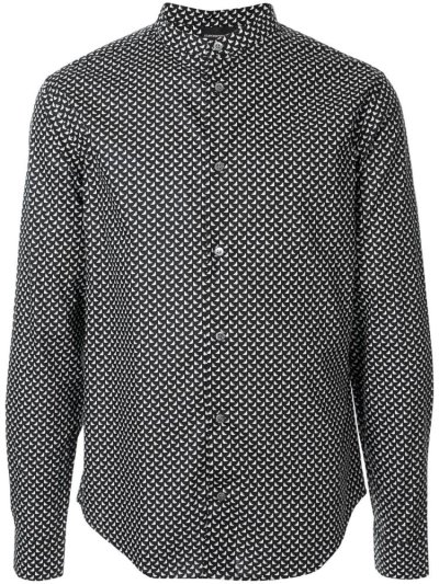 Black / White Men's Armani Emporio Micro Print Shirts | C1TF555