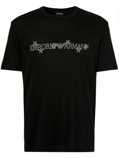 Black / White Men's Armani Emporio Printed Logo T Shirts | HOCV31F