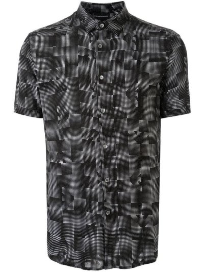 Black / White Men's Armani Emporio Graphic Print Shirts | MSAM1XW